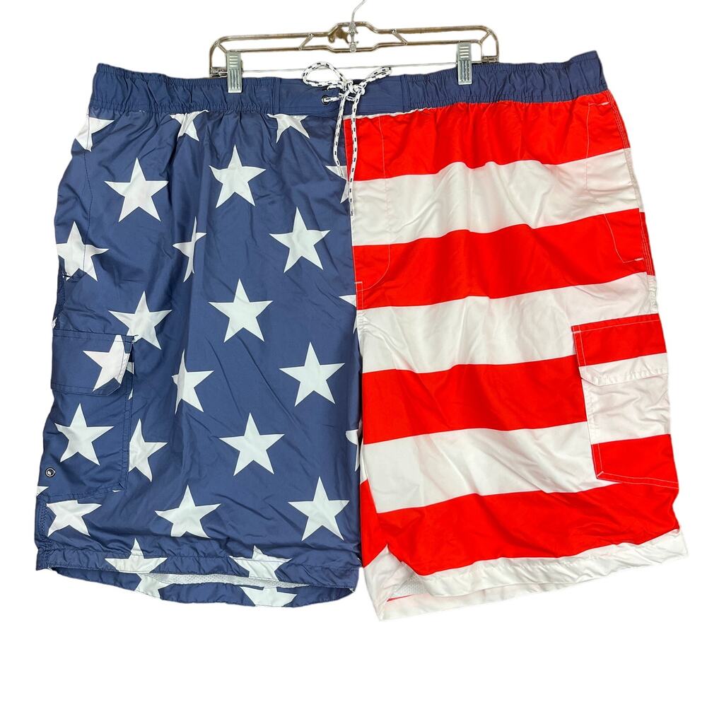 The Foundry Mens Swim Shorts American Flag Pattern Lined Pockets NWT 4XL